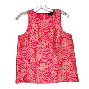 J. Crew Sleeveless Top Womens 4 Plumeria Jacquard Pink Floral Polyester Blend
